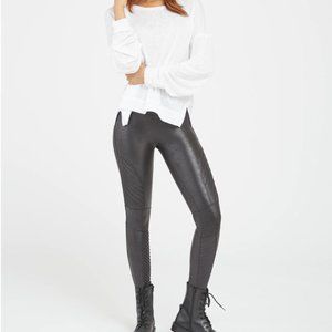Spanx Black Faux Leather Moto Leggings Tummy Shaping and No Center Seam Small